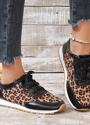 Flat Bottomed Leopard Lace Up Casual Shoes