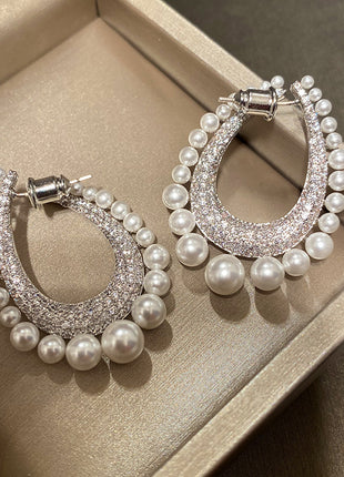 Full Diamond Row of Pearl Drop Earrings