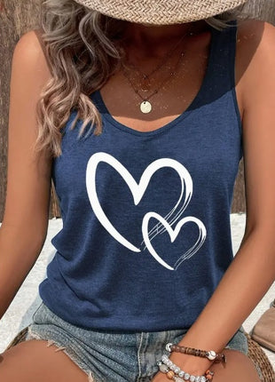 Casual Hearts Print Crew Neck Sleeveless Tank Top