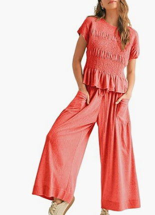 2-piece Pleated Top and Wide Leg Pants