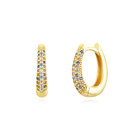 Sterling Silver Needle Street Fashion Geometry Pattern Round Rhinestone Earrings