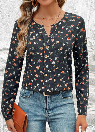 Round-neck Floral Long Sleeve Top