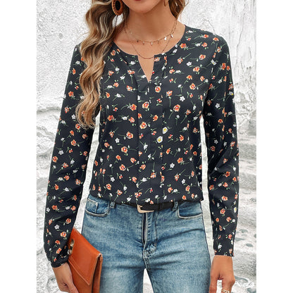 Round-neck Floral Print Long Sleeve Top