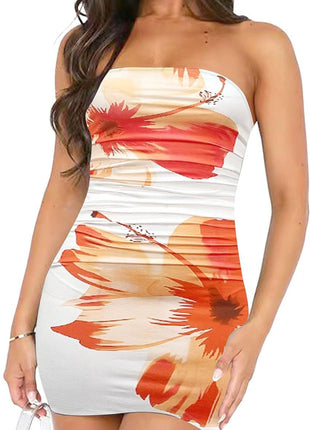 Tube Top Pleated Pullover Hip Wrap Short Dress