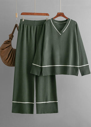 New Loose Casual Knitted Sweater Pullover Two-piece Set