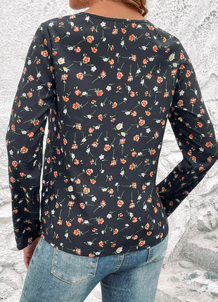 Round-neck Floral Long Sleeve Top
