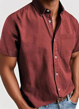 Collar Solid Color Pocket Single-breasted Men's Short-sleeved Shirt
