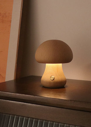 INS Wooden Cute Mushroom LED Night Light with Touch Switch