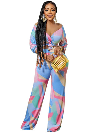 Long-sleeved Trousers V-neck Two-piece Suit