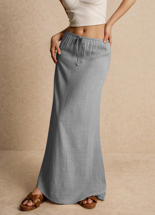 Cotton Solid Color Drawstring Elastic Waist Skirt
