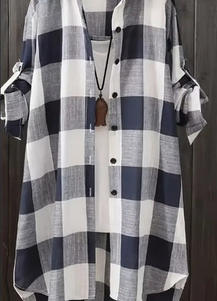 Plus Size Plaid Collared Long Sleeve Cardigan