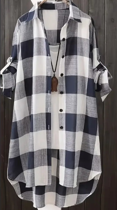 Plus Size Plaid Collared Long Sleeve Cardigan