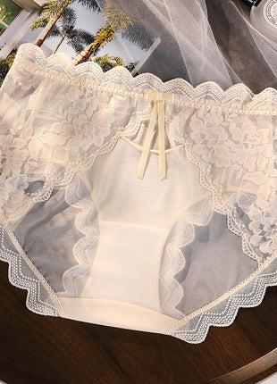 Plus Size Pure Cotton Lace Hollow Mesh 7A Antibacterial Briefs