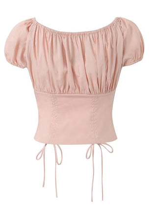 Drawstring Lace Shell Button Short Top