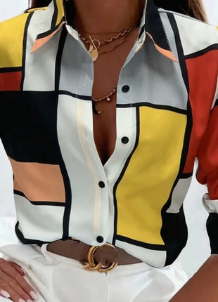 Colorblock Single-Breasted Long Sleeve Shirt