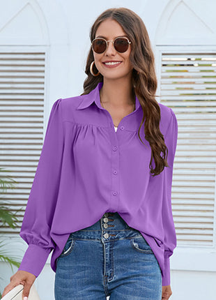 Simple Chiffon Pleated Long-sleeved Shirt