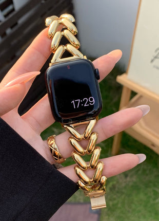 Suitable For Apple Watch Single Row V Chain Denim Chain Metal Watch Band