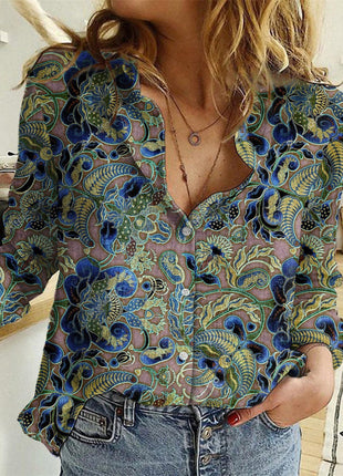 3d Printed Long Sleeve Turn-down Collar Casual Shirt