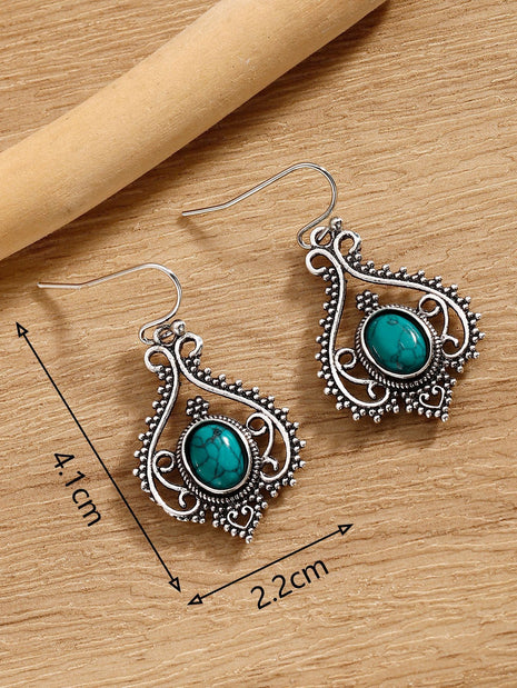 Bohemian Ethnic Style Gold Silver Inlaid Turquoise Decorative Stud Earrings