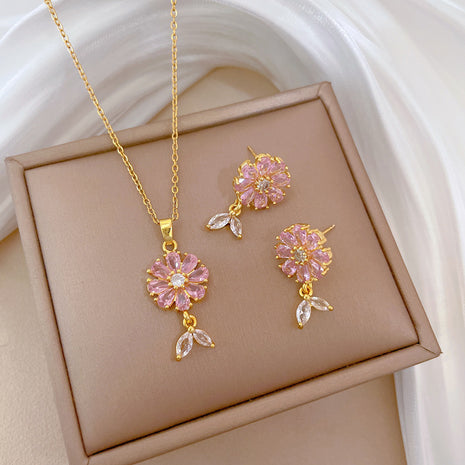 Luxury Full Diamond Flowers Necklace & Earrings Suit