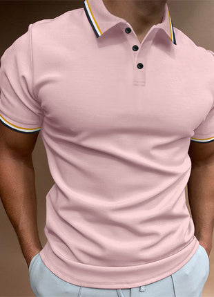 Men's Slim Polo Shirt Rib Striped T-shirt Top