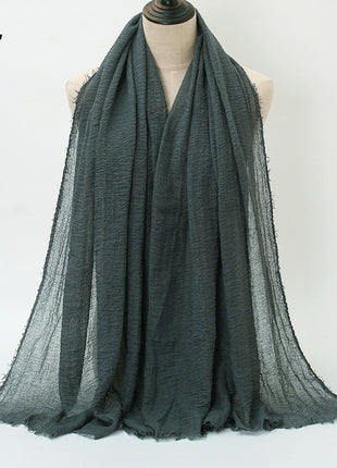 Pure Color Pleated Cotton Scarf Cotton And Linen Scarf