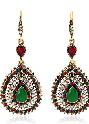 Ethnic Style Full Diamond Drop-shaped Alloy Earrings