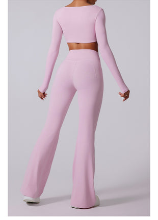 Autumn And Winter New Flared Pants Solid Color Sports Long-sleeve Suit