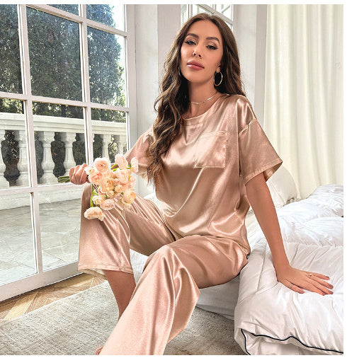 Ice Silk Short Sleeve & Trousers Pyjamas