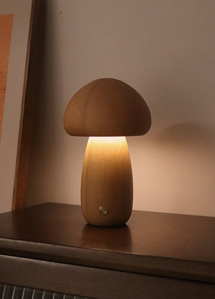 INS Wooden Cute Mushroom LED Night Light with Touch Switch