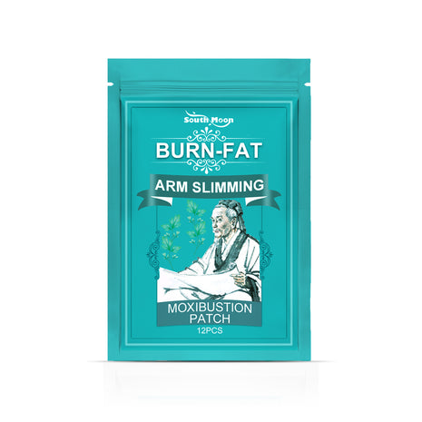 Turquoise package of South Moon Burn-Fat Arm Slimming Moxibustion Patch on a white background