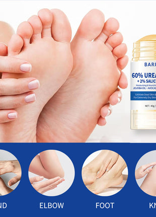 Barubt 60% Urea Cream packaging with feet and skin care application areas shown.