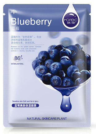 Blueberry-themed skincare product packaging with blueberries on a white background