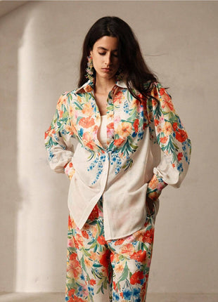 Casual Fashion Floral Print Women Blouse And Pants Suit