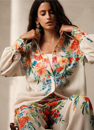 Casual Fashion Floral Print Women Blouse And Pants Suit