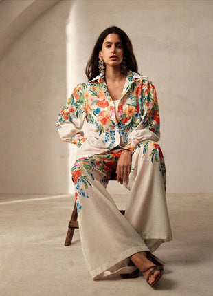 Casual Fashion Floral Print Women Blouse And Pants Suit