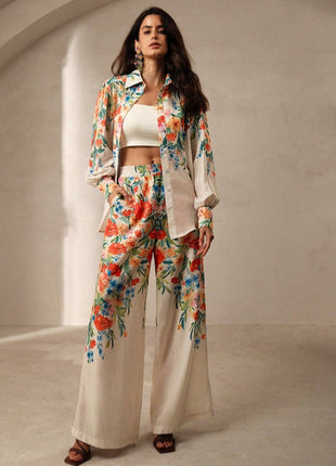 Casual Fashion Floral Print Women Blouse And Pants Suit