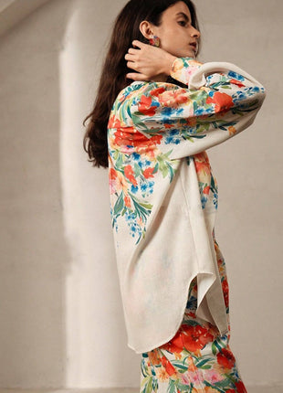 Casual Fashion Floral Print Women Blouse And Pants Suit