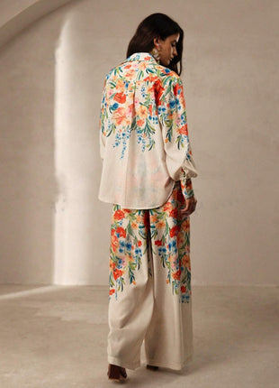 Casual Fashion Floral Print Women Blouse And Pants Suit