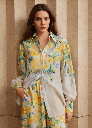 Casual Fashion Floral Print Women Blouse And Pants Suit