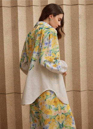 Casual Fashion Floral Print Women Blouse And Pants Suit