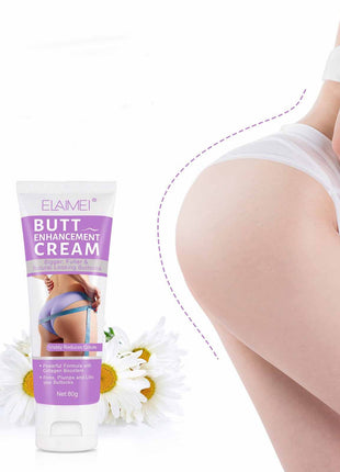 Butt enhancement cream packaging with a person wearing white underwear on a white background