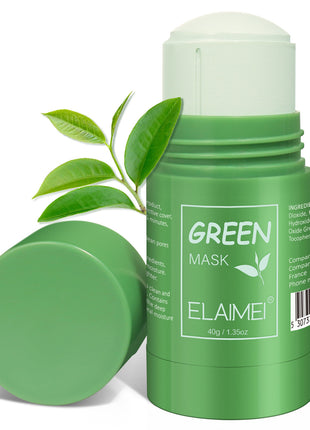 Green mask stick with leaves on a white background