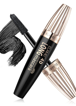Black mascara with rose gold accents on a white background