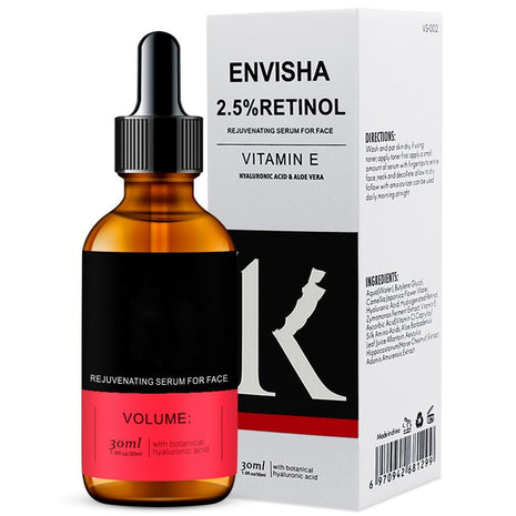 Envisha 2.5% Retinol serum bottle and packaging on a white background