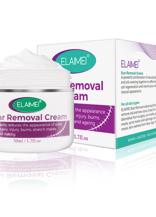 Scar removal cream jar with packaging on a white background