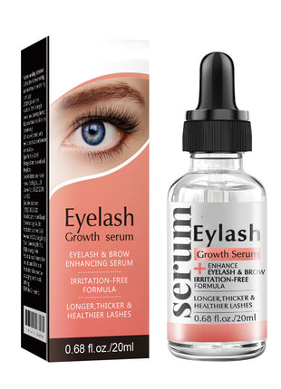 Eyelash growth serum with packaging featuring an eye and text.
