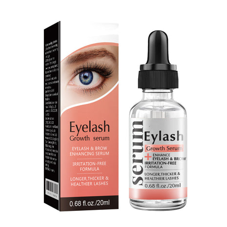 Eyelash growth serum with packaging featuring an eye and text.