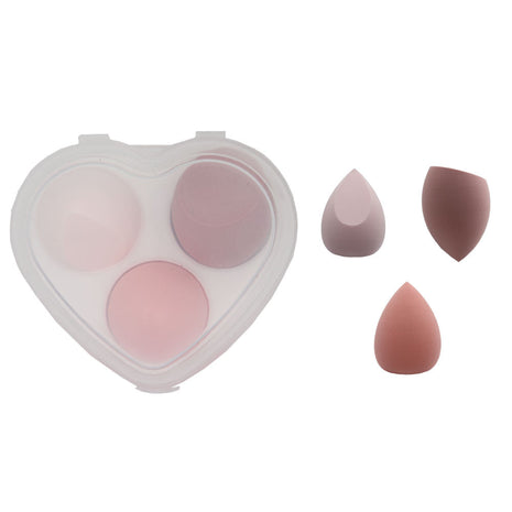 Heart-shaped makeup sponge set with three sponges on a white background
