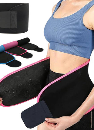 Neoprene waist wrap with a person wearing a blue sports bra and black neoprene wrap.